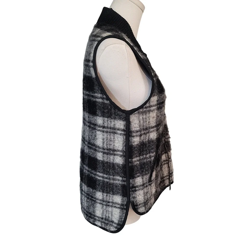 Madewell Plaid Wool Blend Bomber Vest Gray‎ Black Zip Front Quilted Lined Size S
